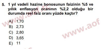 2018 Finansal Ekonomi Final 5. Çıkmış Sınav Sorusu