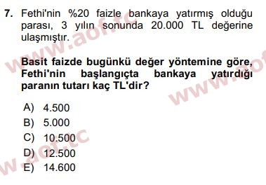 2018 Finansal Ekonomi Final 7. Çıkmış Sınav Sorusu