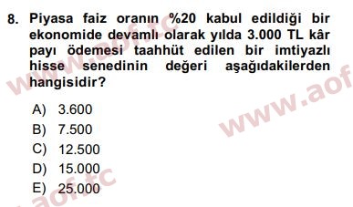 2018 Finansal Ekonomi Final 8. Çıkmış Sınav Sorusu