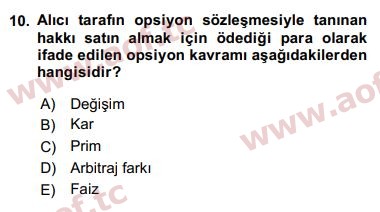 2019 Finansal Ekonomi Final 10. Çıkmış Sınav Sorusu