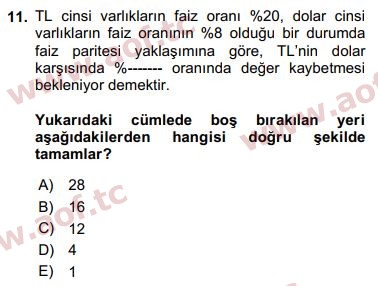 2019 Finansal Ekonomi Final 11. Çıkmış Sınav Sorusu