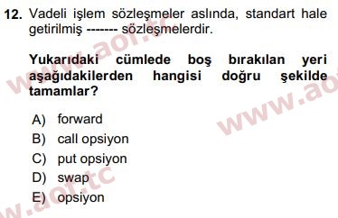 2019 Finansal Ekonomi Final 12. Çıkmış Sınav Sorusu