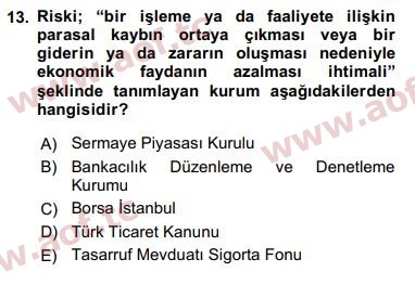 2019 Finansal Ekonomi Final 13. Çıkmış Sınav Sorusu