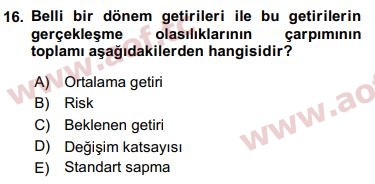 2019 Finansal Ekonomi Final 16. Çıkmış Sınav Sorusu