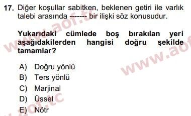 2019 Finansal Ekonomi Final 17. Çıkmış Sınav Sorusu