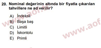 2019 Finansal Ekonomi Final 20. Çıkmış Sınav Sorusu