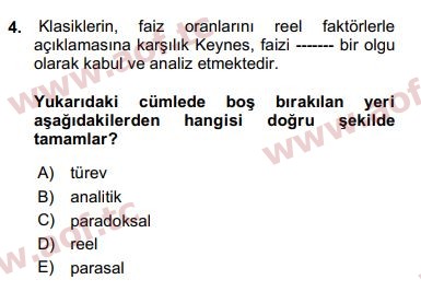 2019 Finansal Ekonomi Final 4. Çıkmış Sınav Sorusu