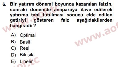 2019 Finansal Ekonomi Final 6. Çıkmış Sınav Sorusu