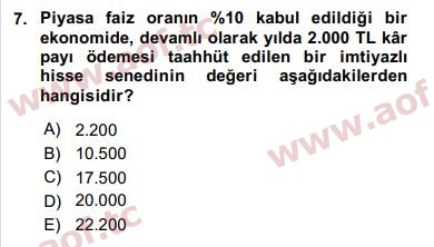 2019 Finansal Ekonomi Final 7. Çıkmış Sınav Sorusu