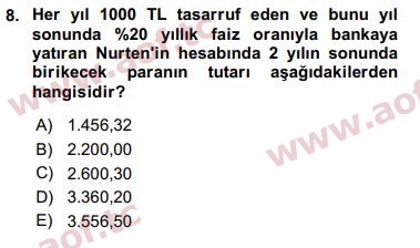 2019 Finansal Ekonomi Final 8. Çıkmış Sınav Sorusu