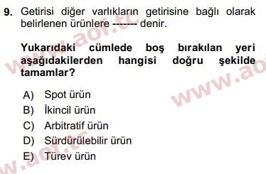 2019 Finansal Ekonomi Final 9. Çıkmış Sınav Sorusu