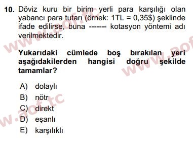 2020 Finansal Ekonomi Final 10. Çıkmış Sınav Sorusu