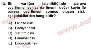 2020 Finansal Ekonomi Final 13. Çıkmış Sınav Sorusu