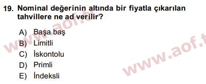 2020 Finansal Ekonomi Final 19. Çıkmış Sınav Sorusu