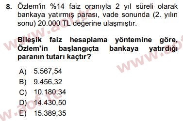 2020 Finansal Ekonomi Final 8. Çıkmış Sınav Sorusu