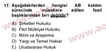 2015 Avrupa Birliği ve Türkiye İlişkileri Arasınav 17. Çıkmış Sınav Sorusu