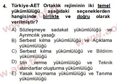 2015 Avrupa Birliği ve Türkiye İlişkileri Arasınav 4. Çıkmış Sınav Sorusu