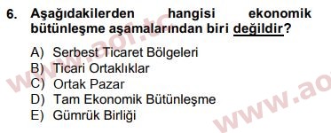 2015 Avrupa Birliği ve Türkiye İlişkileri Arasınav 6. Çıkmış Sınav Sorusu