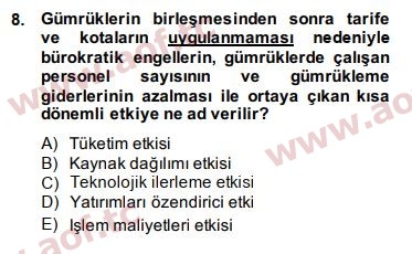 2015 Avrupa Birliği ve Türkiye İlişkileri Arasınav 8. Çıkmış Sınav Sorusu