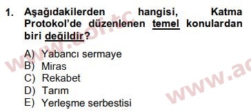 2015 Avrupa Birliği ve Türkiye İlişkileri Final 1. Çıkmış Sınav Sorusu