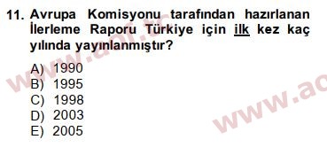 2015 Avrupa Birliği ve Türkiye İlişkileri Final 11. Çıkmış Sınav Sorusu