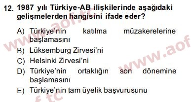 2015 Avrupa Birliği ve Türkiye İlişkileri Final 12. Çıkmış Sınav Sorusu