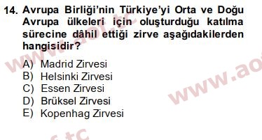 2015 Avrupa Birliği ve Türkiye İlişkileri Final 14. Çıkmış Sınav Sorusu