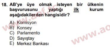 2015 Avrupa Birliği ve Türkiye İlişkileri Final 18. Çıkmış Sınav Sorusu