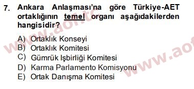 2015 Avrupa Birliği ve Türkiye İlişkileri Final 7. Çıkmış Sınav Sorusu