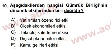 2016 Avrupa Birliği ve Türkiye İlişkileri Arasınav 10. Çıkmış Sınav Sorusu