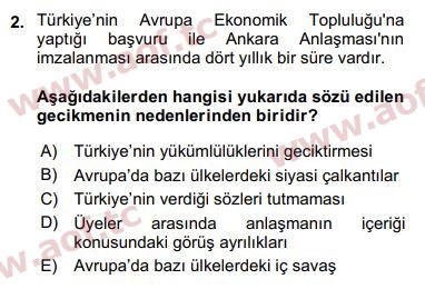 2016 Avrupa Birliği ve Türkiye İlişkileri Arasınav 2. Çıkmış Sınav Sorusu