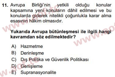 2016 Avrupa Birliği ve Türkiye İlişkileri Final 11. Çıkmış Sınav Sorusu