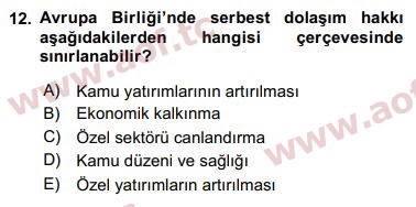 2016 Avrupa Birliği ve Türkiye İlişkileri Final 12. Çıkmış Sınav Sorusu