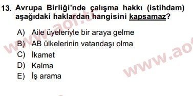 2016 Avrupa Birliği ve Türkiye İlişkileri Final 13. Çıkmış Sınav Sorusu