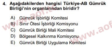 2016 Avrupa Birliği ve Türkiye İlişkileri Final 4. Çıkmış Sınav Sorusu