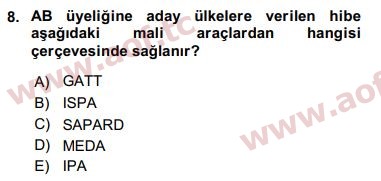 2016 Avrupa Birliği ve Türkiye İlişkileri Final 8. Çıkmış Sınav Sorusu