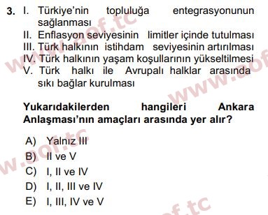 2017 Avrupa Birliği ve Türkiye İlişkileri Arasınav 3. Çıkmış Sınav Sorusu