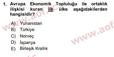 2018 Avrupa Birliği ve Türkiye İlişkileri Arasınav 1. Çıkmış Sınav Sorusu