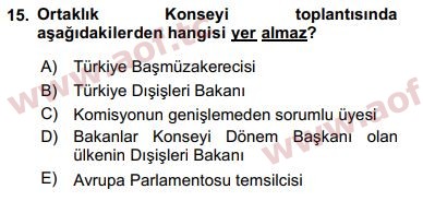 2018 Avrupa Birliği ve Türkiye İlişkileri Arasınav 15. Çıkmış Sınav Sorusu