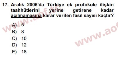 2018 Avrupa Birliği ve Türkiye İlişkileri Arasınav 17. Çıkmış Sınav Sorusu