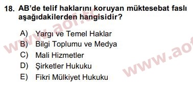 2018 Avrupa Birliği ve Türkiye İlişkileri Arasınav 18. Çıkmış Sınav Sorusu