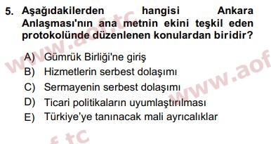 2018 Avrupa Birliği ve Türkiye İlişkileri Arasınav 5. Çıkmış Sınav Sorusu