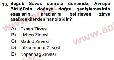 2018 Avrupa Birliği ve Türkiye İlişkileri Final 10. Çıkmış Sınav Sorusu