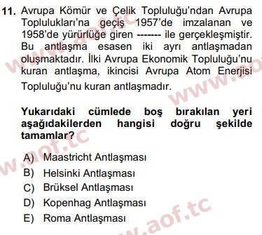 2018 Avrupa Birliği ve Türkiye İlişkileri Final 11. Çıkmış Sınav Sorusu