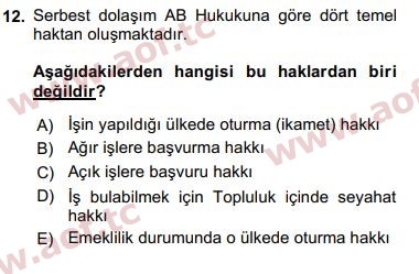 2018 Avrupa Birliği ve Türkiye İlişkileri Final 12. Çıkmış Sınav Sorusu