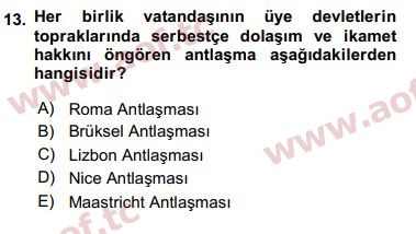 2018 Avrupa Birliği ve Türkiye İlişkileri Final 13. Çıkmış Sınav Sorusu