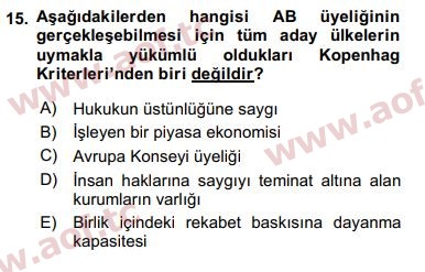 2018 Avrupa Birliği ve Türkiye İlişkileri Final 15. Çıkmış Sınav Sorusu