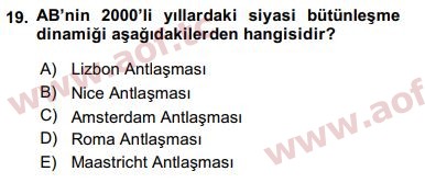 2018 Avrupa Birliği ve Türkiye İlişkileri Final 19. Çıkmış Sınav Sorusu