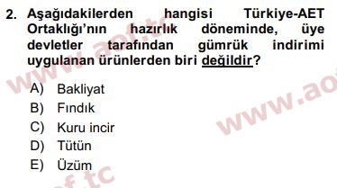 2018 Avrupa Birliği ve Türkiye İlişkileri Final 2. Çıkmış Sınav Sorusu