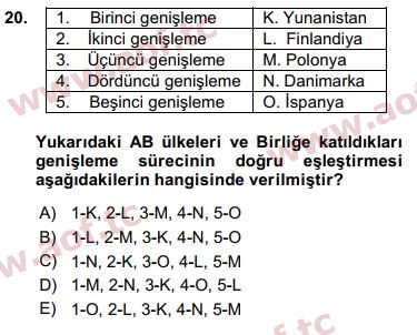 2018 Avrupa Birliği ve Türkiye İlişkileri Final 20. Çıkmış Sınav Sorusu